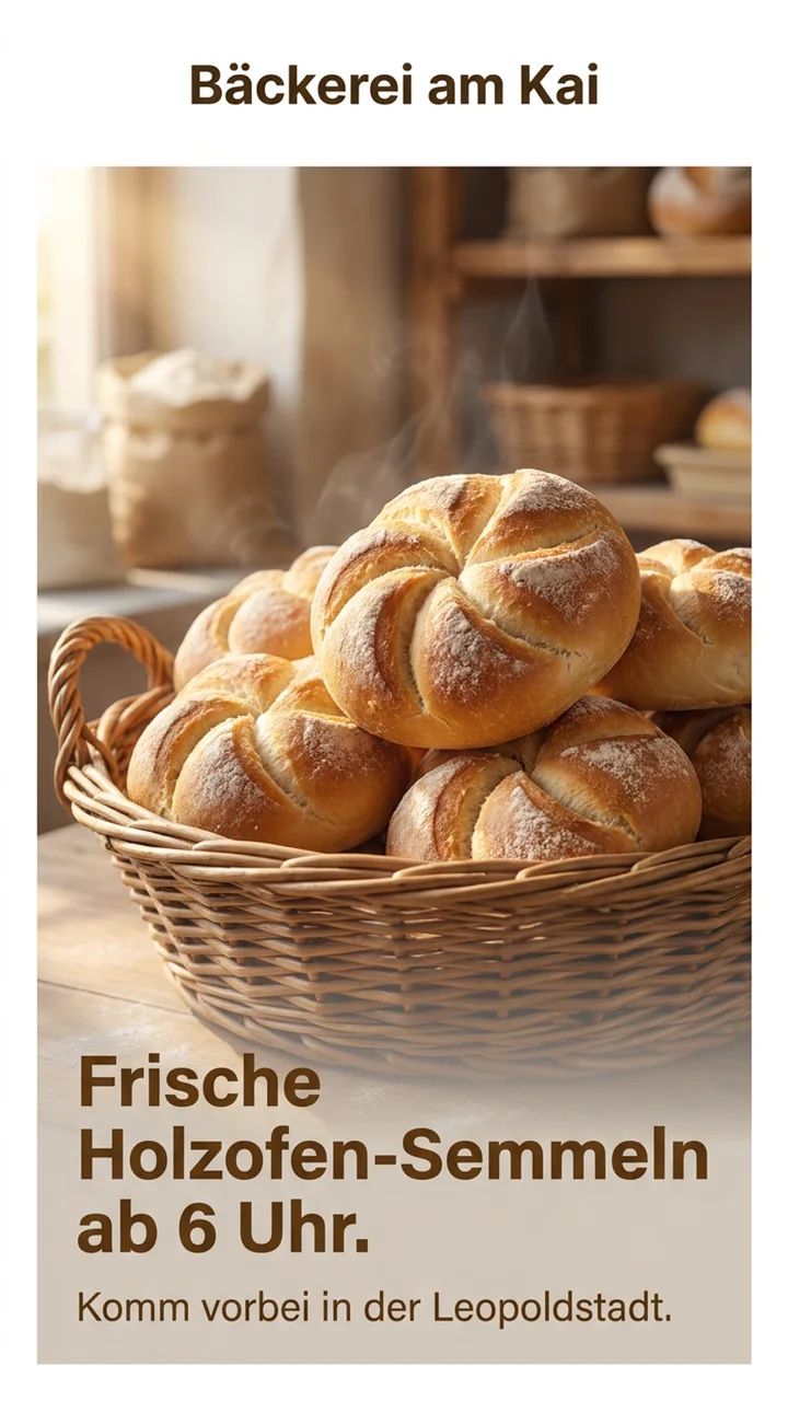 Beispiel-Sujet: Frische Holzofen-Semmeln ab 6 Uhr.