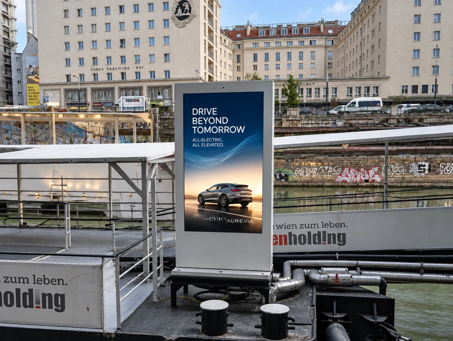 Fotobasiertes Motiv: Werbescreen bei Motto am Fluss in Wien