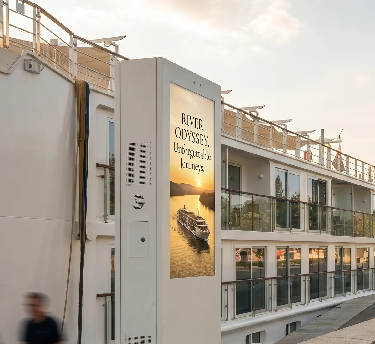 adyoutiser screen at Handelskai Pier 02 in Vienna at golden hour