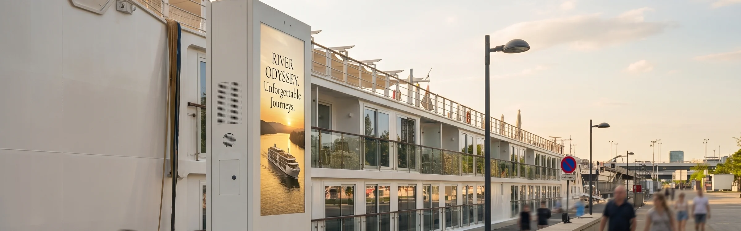 adyoutiser screen at Handelskai Pier 02 in Vienna at golden hour